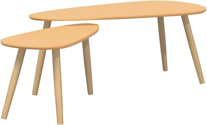 Coffee Table Set of 2 Brown Solid Pine Wood & MDF, Scandinavian Modern Design by Unknown