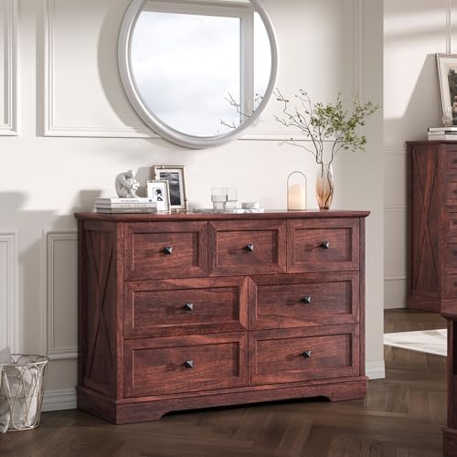 Farmhouse 7 Drawers Dresser for Bedroom with Charging Station,Wood Dressers by FFBCFDKFurnitureSet