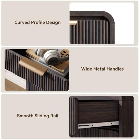 44" Tall 6 Drawers Fluted Dresser for Bedroom, Living Room, Black Walnut - Image 4