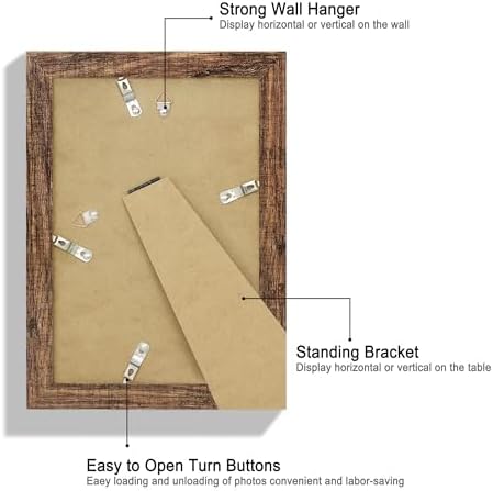 Hongkee 6x9 Picture Frame Set of 4, Made of Real Glass and Rustic Brown Wooden Frame - 6 by 9 Photo for Wall or Tabletop Display - Image 3