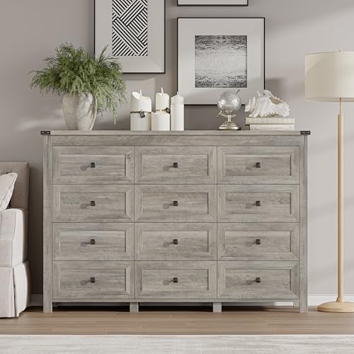 BORNOON 12-Drawer Dresser, Modern Wooden Storage Chest of Drawers, Dresser TV Stand, Wood Drawer Organizer with Metal Handles for Bedroom, Living Room, Hallway - Image 3