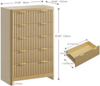 Natural Oak Dresser with 5 Deep Drawers, 47" Tall Fluted Chest of Drawers, Round Edge, Modern Vertical Dresser, Wooden Storage Organizer Cabinet for Bedroom, Living Room, Entryway, Hallway - Image 2