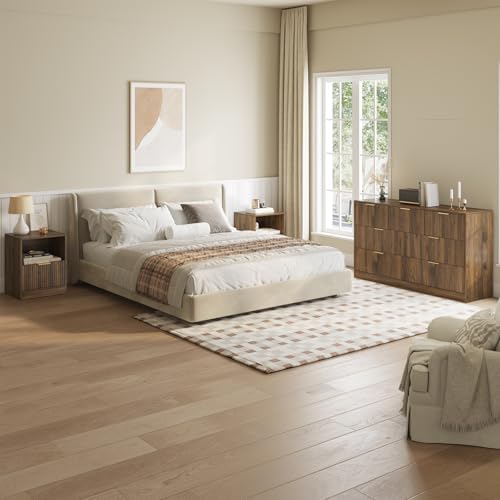 Fluted Dresser & Nightstand Set 3-Piece, 7 Drawer Dressers and Night Stand Set of 2 with Metal Handle, Fluted Mid Century Wood Chest of Drawers Storage Dressers Set for Bedroom, Walnut - Image 4
