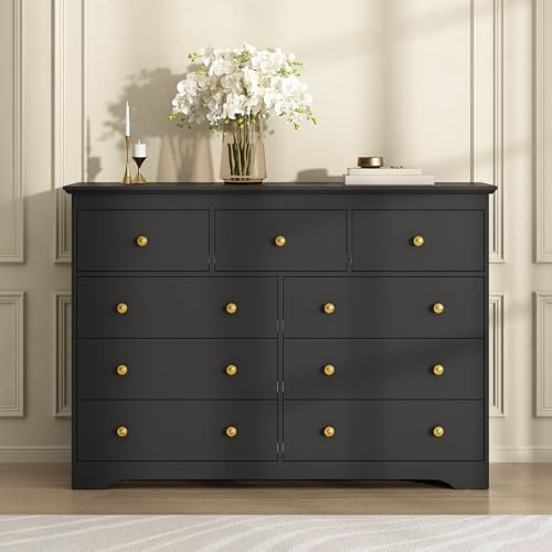 Black Dresser for Bedroom, 9 Drawer Dresser with Large Drawers, 55 Inch Wide Wood Chest for Living Room, Hallway - Image 5