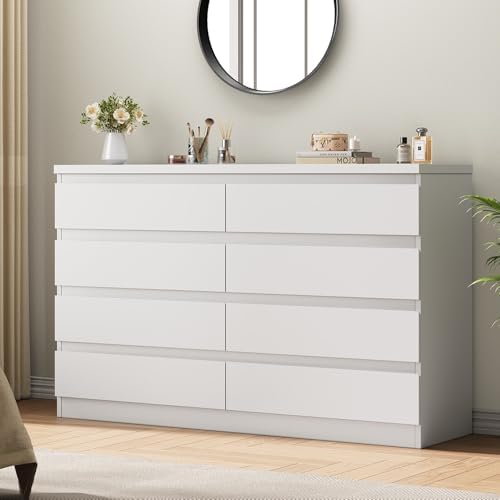 Modern 8 Drawer Dresser, Simply Chest of Drawers for Bedroom, Wood Storage Dresser with Deep Drawers for Living Room/Hallway/Entryway (White) by Unknown