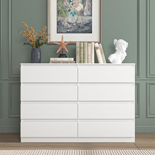 Vibe & Dine 8 Drawer Double Dresser, Modern Chest of Drawers with Wide Storage for Closet, Bedroom, Living Room, White - Image 2