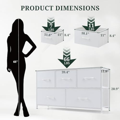 5-Drawer Dresser for Bedroom, Anti-Tip Wide Storage Organizer Fabric - Image 3