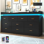 Hlivelood 10 Drawer Dresser with LED Light and Charging Station, Modern Chest of Drawers for Closet, Wide Drawer Organizer Cabinet, Living Room, Entryway, Hallway, Black by Hlivelood
