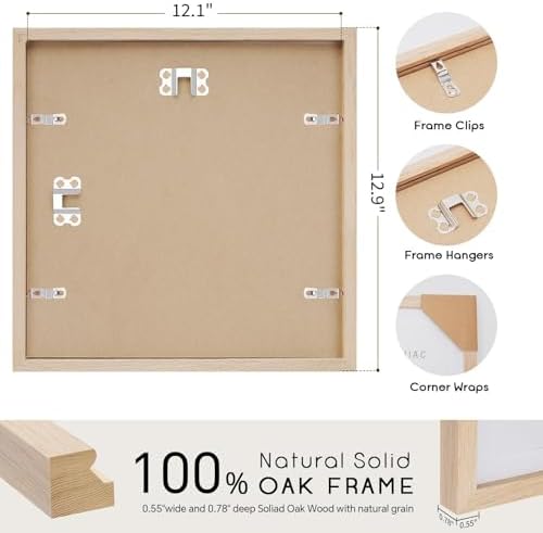 puthiac 12x12 Solid Oak Wood Picture Frame, Natural Oak, 1 Pack - Image 3