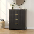 Wooden 4 Drawer Dresser for Bedroom, 36.6 in Tall Fluted Dresser with Metal Handles, Modern Chest of Drawers for Bedroom, Living Room, Entryway, Black by HOME