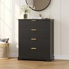 Wooden 4 Drawer Dresser for Bedroom, 36.6 in Tall Fluted Dresser with Metal Handles, Modern Chest of Drawers for Bedroom, Living Room, Entryway, Black by HOME