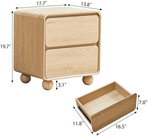 AVZEAR Set of 2 Modern 2 Drawer Dresser, 2 Drawer Nightstand Small Wooden Dresser Chest of Drawers, Handle Free & Curved Profile Design Sofa End Table for Living Room, Nursery, Natural - Image 2