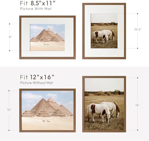 12x16 Picture Frame, Solid Oak Wood 12x16 Frames with Mat to 8.5x11 - Image 3