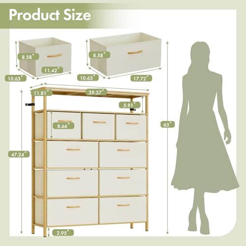 9 Drawer Fabric Dresser, Bamboo Fabric Drawer Dresser, Large Capacity Storage, for Bedroom and Living Room - Image 2