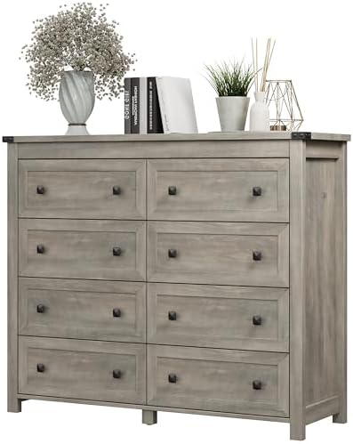 Xixini 47.2" Wide 8-Drawer Farmhouse Dresser for Bedroom, Light Grey by Xixini