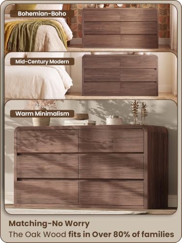 Modern 54" Wide 6 Drawers Dresser with Curved Profile Design,Walnut - Image 3