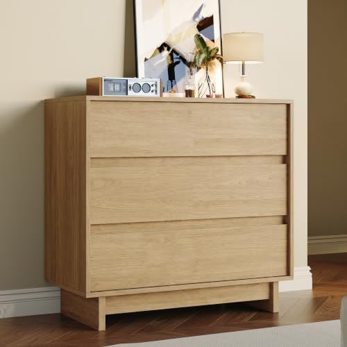 HOUROM Oak Dresser for Bedroom, 31in Modern 3 Drawer Chest of Drawers by HOUROMDresserforBedroom