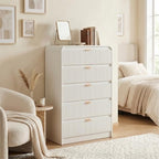 FURSUN Fluted 5 Drawers Dresser for Bedroom, 48" Tall Wooden Modern Dresser with Metal Handle, Curved Profile Design, Storage Organizer for Bedroom, Living Room, Hallway, White - Image 6