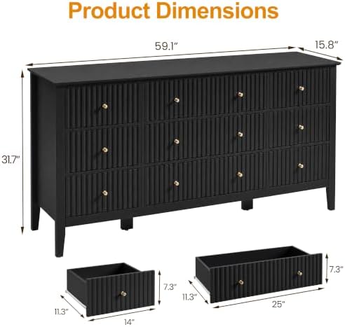 RoyalCraft Fluted Dresser for Bedroom with 9 Drawers, 59" Wide Long Dresser - Image 2