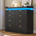 knoworld 8 Drawer Dresser for Bedroom, Black Dresser with LED Lights and Power Outlet, Large Wooden Dressers Modern Chest of Drawers, Double Wide 9 Drawer Dressers for Bedroom, Entryway, Hallway by KNOWORLD