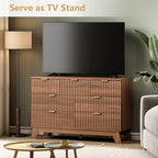 Wodeer 7 Drawer Fluted Dresser for Bedroom, Mid Century Modern Wooden Dresser with 7 Drawers, Dressers & Chests of Drawers with Metal Handle, TV Stand & Storage Organizer for Entryway, Hallway, Walnut - Image 3