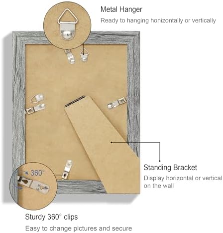 Hongkee 6x8 Picture Frame Set of 4, Made of Real Glass and Grey Frame - Display Picture 4x6 with Mat or 6x8 Without Mat, 6 by 8 Photo for Wall or Tabletop - Image 5