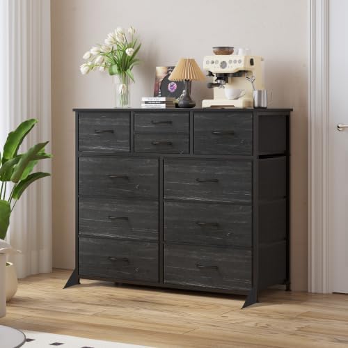 LUMTOK 10 Drawers Dresser with Fabric Bin for Bedroom,Closets，Black Dresser - Image 2