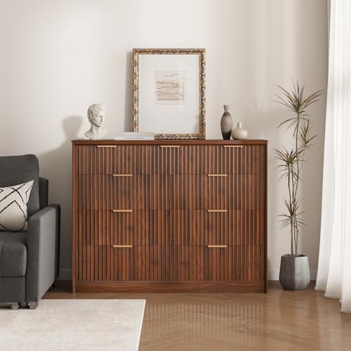 LYNCOHOME Fluted Tall Dresser for Bedroom, 9 Drawer Chest of Drawers,Walnut - Image 6