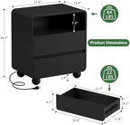 Lulive Night Stand, Bedside End Table with Charging Station, Black - Image 2