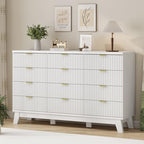 Xixini Fluted Dresser for Bedroom with 12 Drawers, 57" Wide Modern Chest of Drawers with Metal Handle, Wooden Dresser TV Stand, Wood Closet Clothes Storage Organizer for Living Room, Hallway, White - Image 4