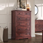 Farmhouse 6 Drawers Dresser Chests for Bedroom,Dark Cherry Red Wood Dresser by FFBCFDKFurnitureSet