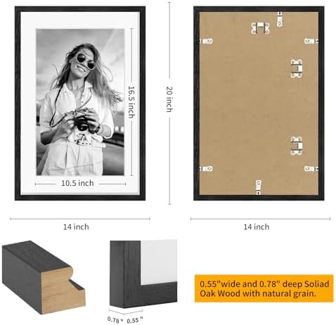 puthiac 13x19 Solid Oak Wood Picture Frame, Black, 1 Pack - Image 3