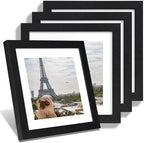 Hongkee 10x10 Picture Frame Set of 4, Made of Glass and Rustic Black Wooden Frame - Display Picture 8x8 with Mat or 10 x 10 Without Mat, 10 by 10 Photo for Wall or Tabletop by Hongkee