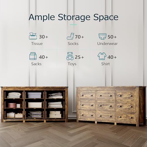 Xixini 59.1" Wide 9-Drawer Farmhouse Dresser for Bedroom, Brown - Image 4