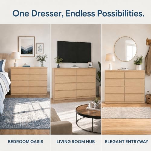 8 Drawer Dresser for Bedroom,Modern Deep Drawer Dresser with No-Handle Design,Storage Wood Chest of Drawer,Storage Organizer Furniture for Closet,Hallway - Image 4