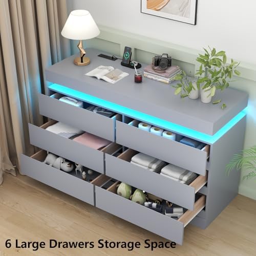 Gyfimoie 6 Drawer Dresser with Power Outlet, Dresser with LED Light - Image 5