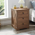 Farmhouse 3 Drawers Dresser, Natural Oak Dresser with Charging Station - Image 3