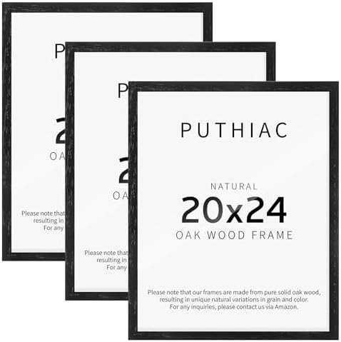 puthiac 20x24 Solid Oak Wood Picture Frames, Black, 3 Pack by PUTHIAC