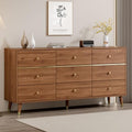 Chrangmay 9 Drawer Dresser,63" Wide Mid Century Chest of Drawers,Wooden Bedroom Drawer Dresser with 9 Storage Drawers for Bedroom,Living Room,with Anti-Tipping Device,Chestnut by Chrangmay
