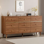 Chrangmay 9 Drawer Dresser,63" Wide Mid Century Chest of Drawers,Wooden Bedroom Drawer Dresser with 9 Storage Drawers for Bedroom,Living Room,with Anti-Tipping Device,Chestnut by Chrangmay