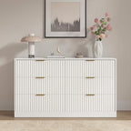 White 6 Drawer Dresser for Bedroom, 55" Wide Fluted Chest of Drawers with Gold Metal Handles, Wood Dresser Storage Organizer Mid Century TV Stand for Living Room Closet Hallway - Image 6