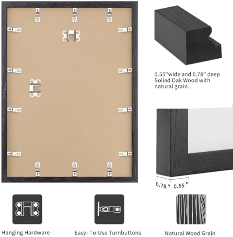 puthiac 24x36 Solid Oak Wood Picture Frame, Black, 1 Pack - Image 3