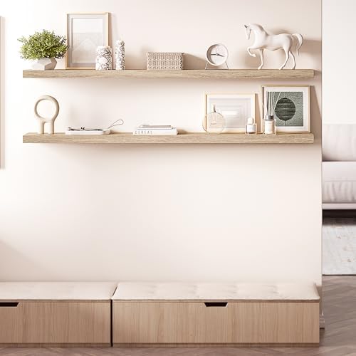 Ballucci Floating Shelves for Wall, 60" Wood Wall Shelf Set of 2, with Invisible Brackets for Bathroom, Living Room, Bedroom, Kitchen, Nursery, 8" Deep, Oak Finish - Image 4