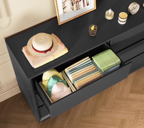 TEENFON 55" Dresser for Bedroom with 6 Drawers, Black Dresser with Metal Slide, Bedroom Dressers, Wood Dressers & Chests of Drawers for Bedroom, Hallway, Black - Image 6