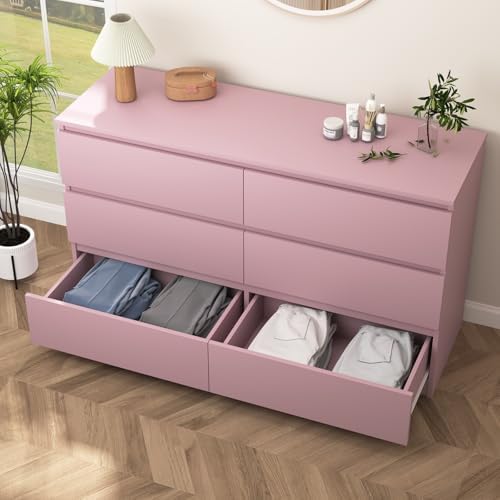 Spaco Pink Dresser for Bedroom,Modern 6 Drawer Dresser with Deep Drawer,Wide Storage Chest of Drawers,Bedroom Storage Organizer Furniture,TV Stand for Living Room - Image 2