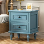 Blue Nightstand Set of 2, Vintage Bedside Tables with Drawers for Bedroom - Image 2
