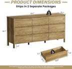 Furniway 63" Wide 9 Drawer Wood Dresser for Bedroom with Legs, Natural Oak - Image 2