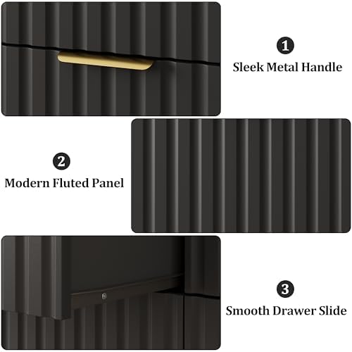 Fluted 3 Drawer Dresser for Bedroom, 30" Tall Modern Dressers, Black - Image 4