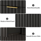 Fluted 6 Drawers Dresser for Bedroom, 55" Wide Wood Dressers, Black - Image 4