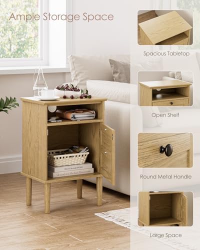Nightstand, Boho Night Stand with 1 Drawers, Modern Side Accent Table with Open Shelf, Wooden Top Bedside End Table for Bedroom, Living Room, Yellow Oak - Image 5